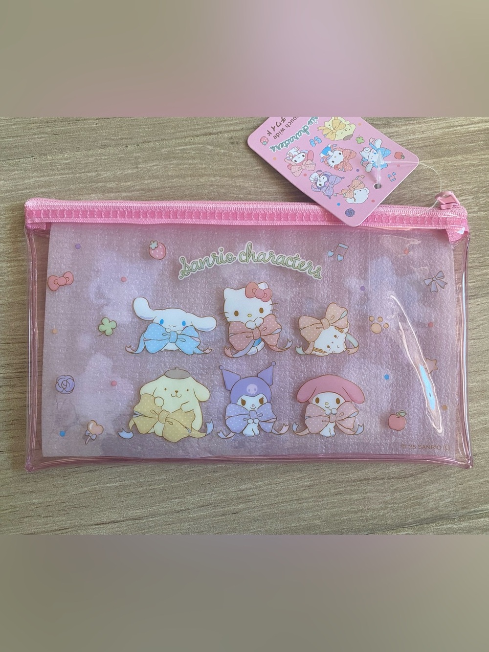 NWT Sanrio Pink Clear Zip Pouch with Hello Kitty & Friends